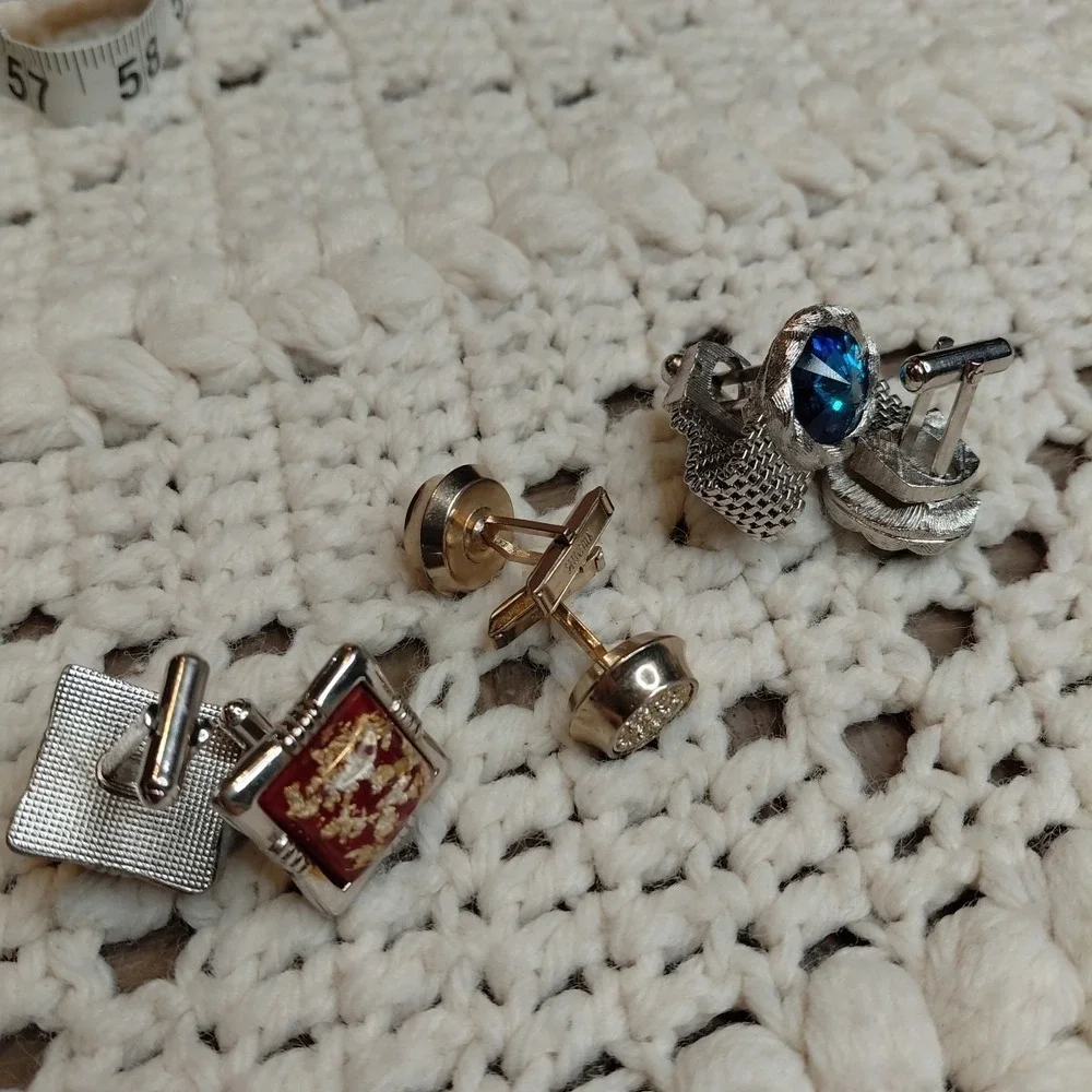 Vtg Lot 2 Swank & 1 Hickok Cufflinks Mesh Wrap Blue Cabochon Luxury‎ Designer